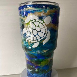 Turtle Beach Them 40 oz tumbler with alcohol ink-custom made by me